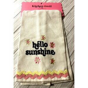 NWT Simply Southern Kitchen Towel Hello‎ Sunshine daisy 27x18 Cotton Waffle knit
